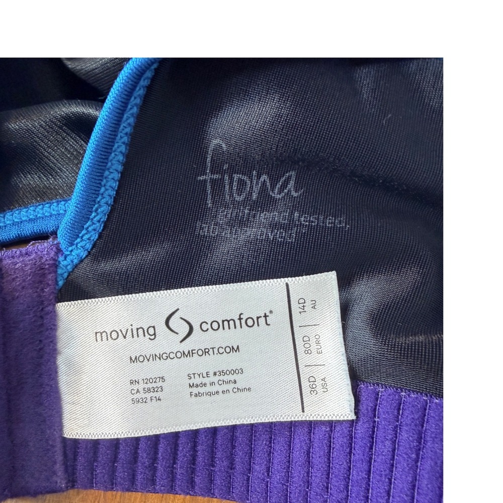 Moving Comfort Sports Bra Women 36D Blue Fiona High Impact Racerback Adjustable - Picture 3 of 5